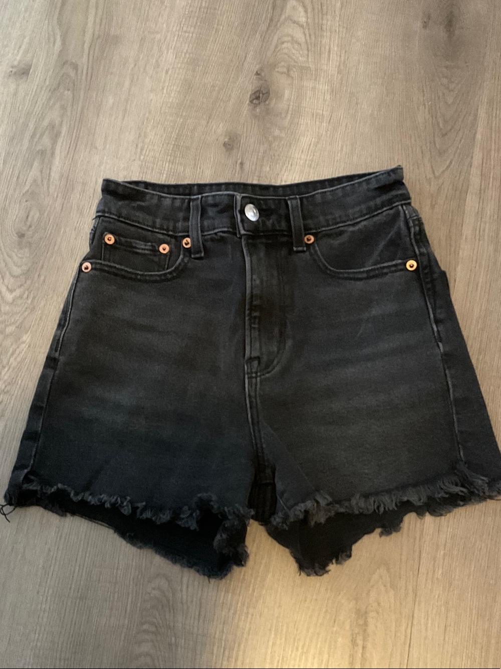 American Eagle Outfitters Black High-Rise Frayed Denim Shorts